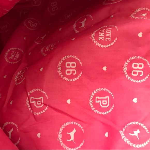 PINK tote bag, gray and black with cream handles, pink interior - Picture 6 of 12